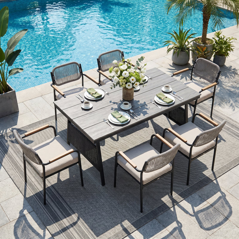 Ensemble de table de salle à manger toutes saisons, table et chaises d'extérieur pour le jardin et la cour, Beige, 6