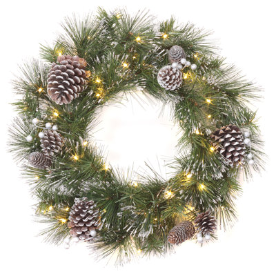 Couronne de pin blanc de 61 cm avec lumières DEL