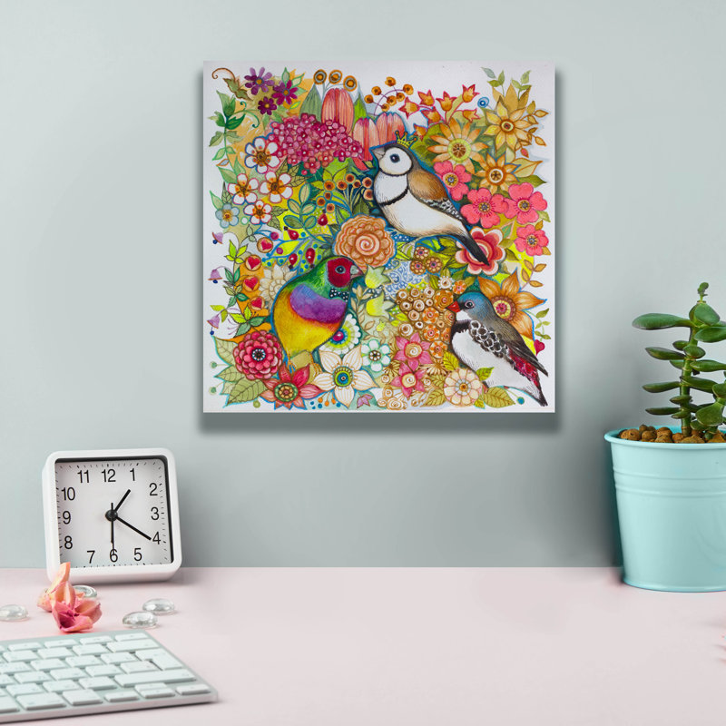 «Exotic Birds» par Oxana Zaika, art mural sur toile, H 12 po x l 12 po x P 0,75 po