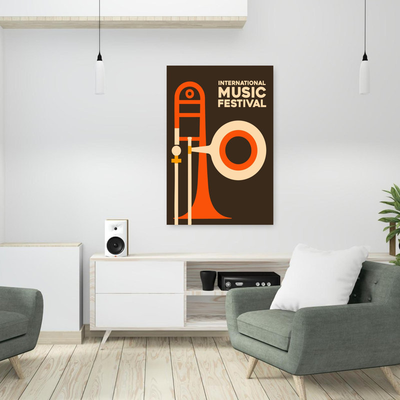 Art mural moderne audacieux au trombone, H 36 po x l 24 po