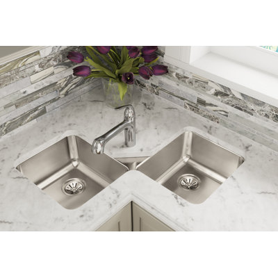 Lustertone 32" L x 32" W Double Basin Corner Kitchen Sink