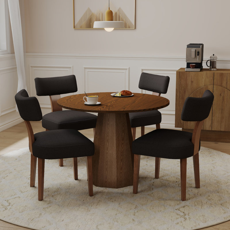 5-Piece Dining Set Mid-Century Wooden Table & Upholstered Chair Set For Home, Kitchen, Dining Room, Charcoal/Walnut