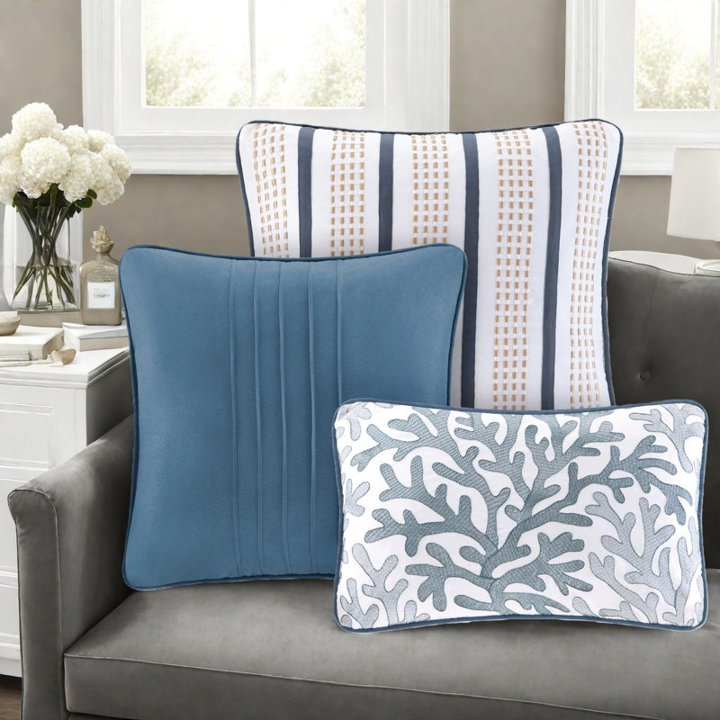 Ensemble de literie réversible avec coussins décoratifs Coastal, microfibre brossée, bleu, simple / simple TG