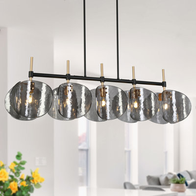 Quitman 5-Light 52.1 '' W Dimmable Gray Glass Kitchen Island Pendant
