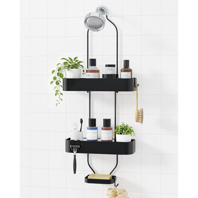 Serviteur de douche en métal antirouille à 2 niveaux avec crochets mobiles