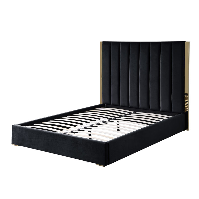 Aarhus Upholstered Channel Tufting Platform Bed , King, Black