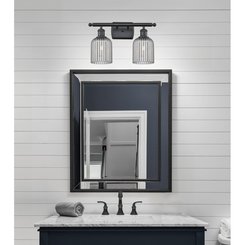 Éclairage pour salle de bain à intensité variable en métal à 2 lumières avec abat-jour en verre l 15 po Brysin, Noir mat