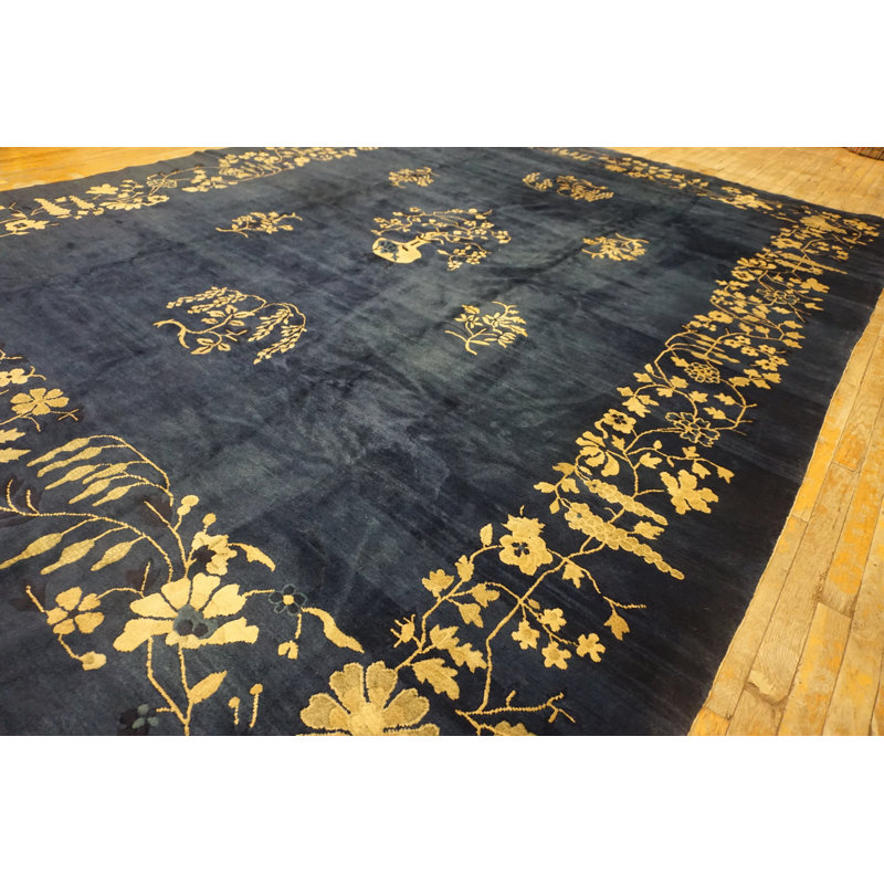 Room Size Antique Knotted Blue Chinese Wool Rectangle - Peking 1920s Rug