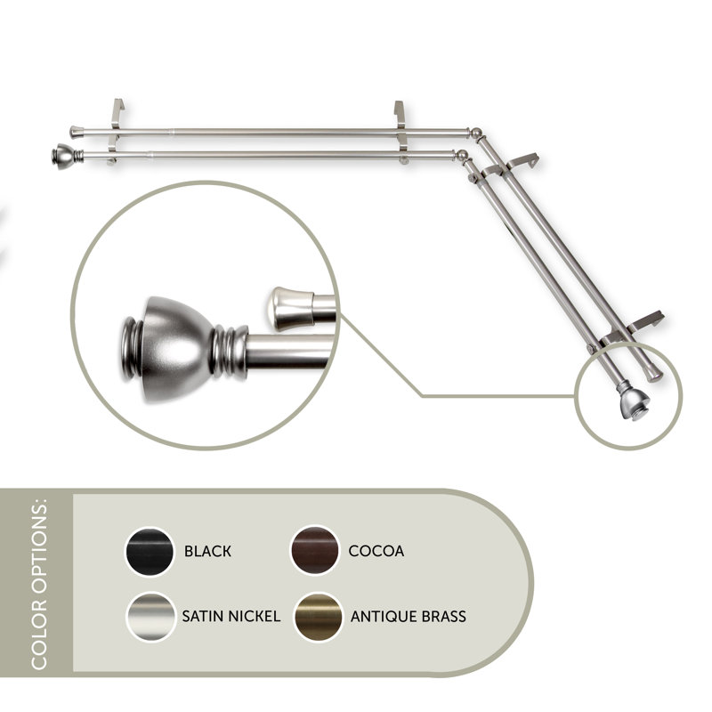 Tringle à rideaux double Haubstadt, L 120 po x l 70 po, Nickel satiné