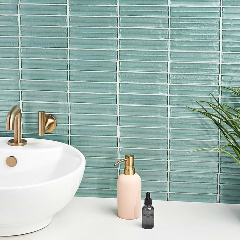 Maya Stacked 12x12 Polished Glass Mosaic Tile, Stacked Ocean