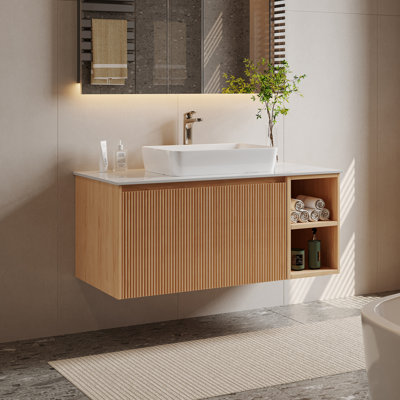 Dexheart 36'' Modern Single Bathroom Vanity with Faux Marble Table Top, floating Wood Vanities