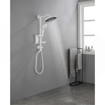 ShowerSpas Shower System, with 10" Rain Showerhead, 4-Function Hand Shower, Adjustable Slide Bar and Soap Dish