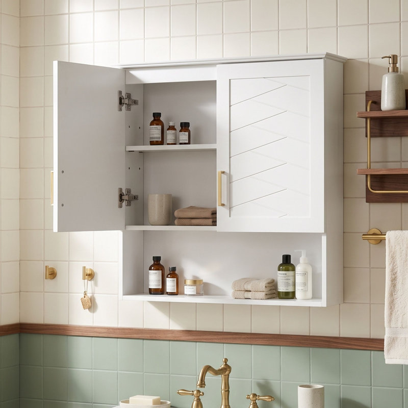 Armoire à pharmacie murale moderne de 30 po avec tablette intérieure réglable, tablettes ouvertes et charnières à fermeture en douceur