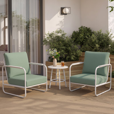 3 Piece Patio Outdoor Aluminum Chair with Coffee Table and 6" Thickened Cushions, White