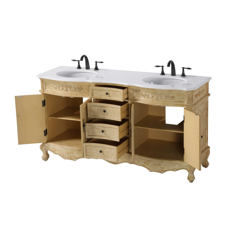 Meuble-lavabo double 66 po beige antique, Beige antique