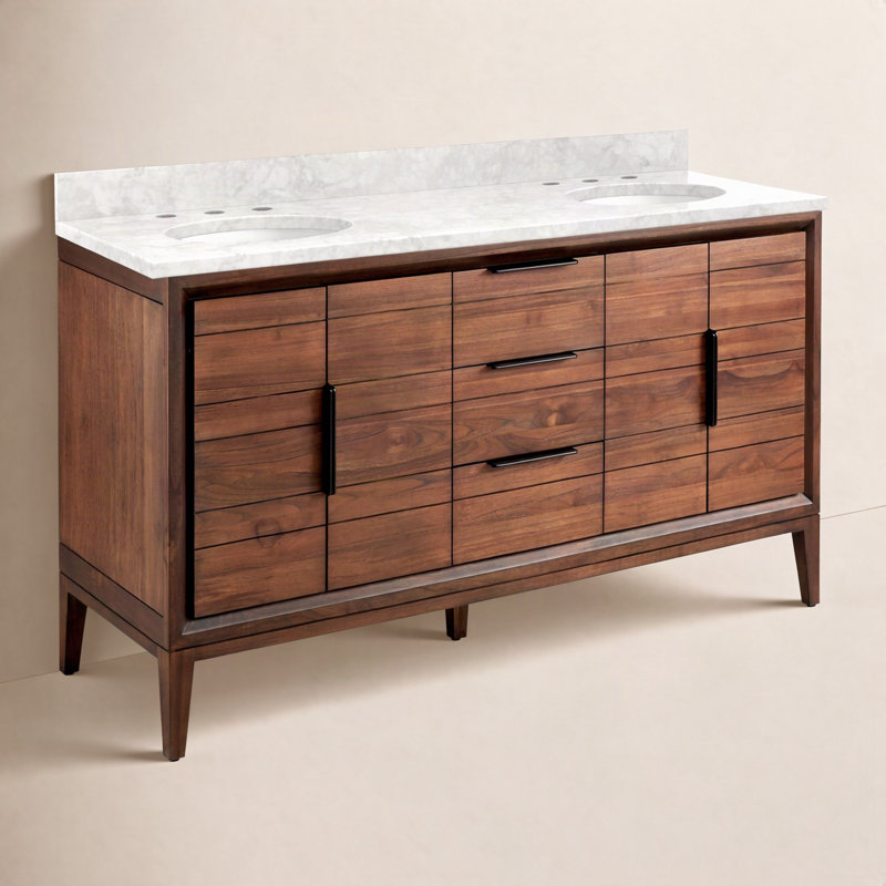 Meuble-lavabo double 72 po Aliso, Marbre de Carrare / Java, H 34 po x l 60 po x P 22 po, 8 po