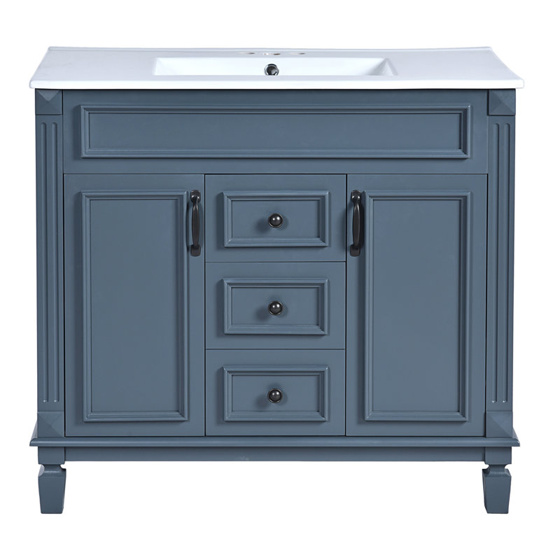 Meuble-lavabo 36 po avec lavabo supérieur, armoire à miroir bleu royal, armoire de rangement moderne avec 2 portes à fermeture douce et 2 tiroirs, meuble-lavabo simple