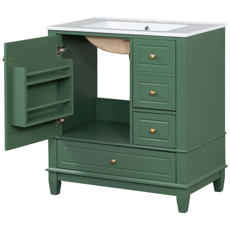 Green Painted Freestanding 30" Bathroom Vanity with Ceramic Sink