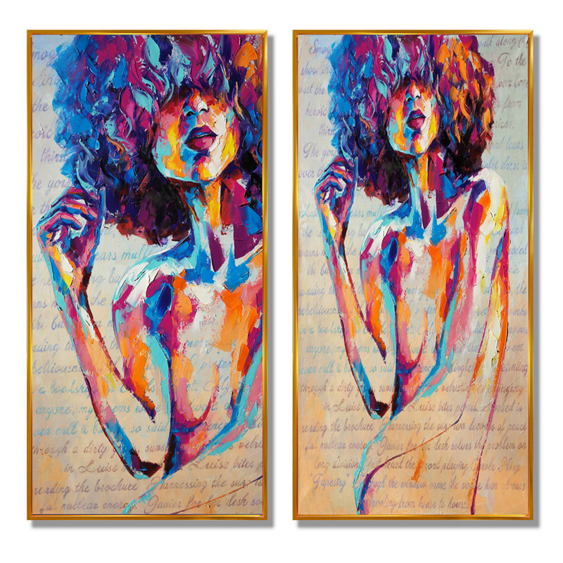 «Colorful Paint Stroke Woman Portrait III», ensemble de 2 peintures sur toiles, H 40 po x l 40 po x P 1 po