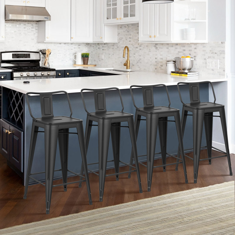 Comptoir et tabourets de bar en métal, Tabouret de bar (siège d'une hauteur de 30 po), Noir mat