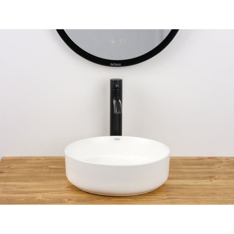 14 X 14 In. Round Ceramic Vessel Bathroom Vessel Sink, Matte White