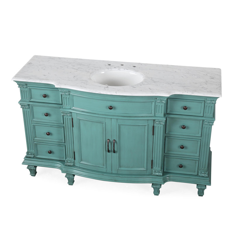 Ohman 60 " W Freestanding Standard Free Standing 1 Single Vanity Bathroom Vanity With Carrara Marble Top, Green