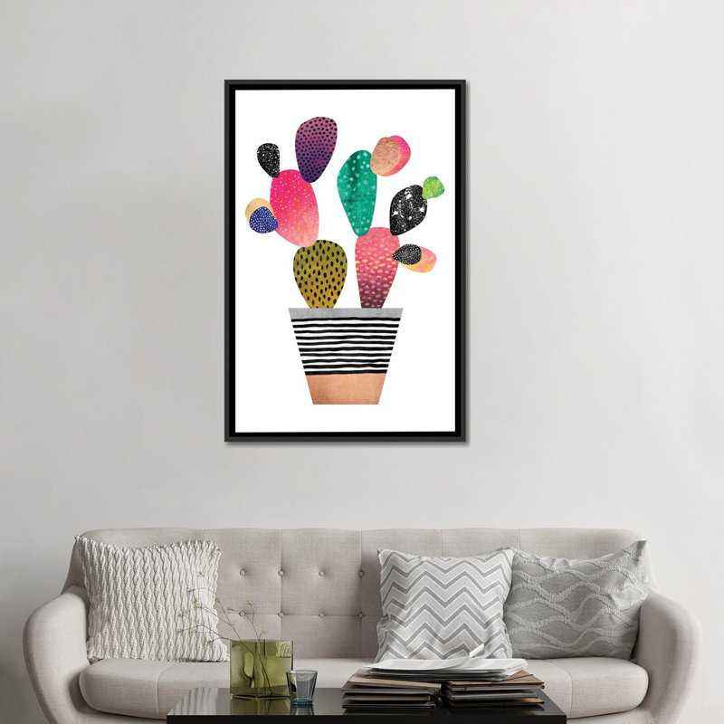 « happy cactus », impression sur toile tendue, H 60 po x l 40po x P 1,5 po, Toile avec cadre noir, Pas de tapis