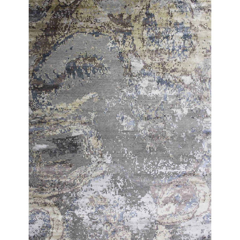 Hand Woven Silk and Wool Abstract Area Rug, Rectangle 2' x 3'