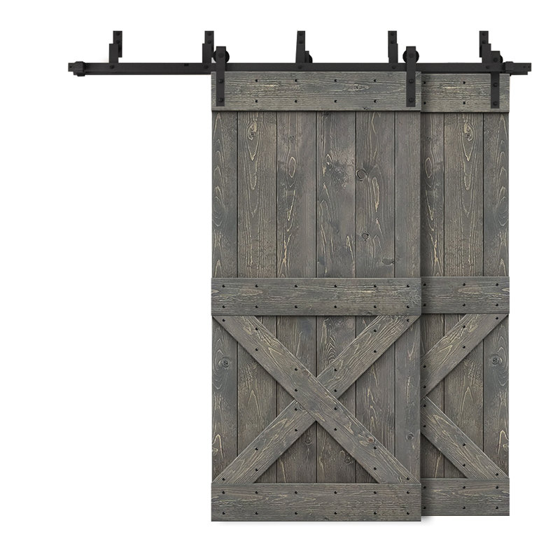 Porte de grange en bois peint, 38 po x 84 po, Noir, Gris