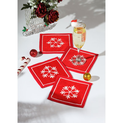 Snowflake Sparkle Embroidered Cocktail Napkins