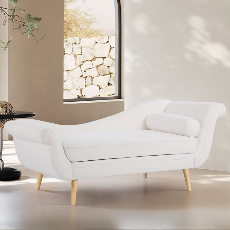Eleta Upholstered Chaise Lounge, White Wool
