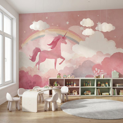 Unicorn Wallpaper Rainbow Removable Clouds Wall Double Roll
