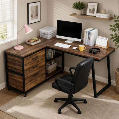 Spacious L-Shaped Computer Desk with Ample Storage and Durable Design for Home Office Use