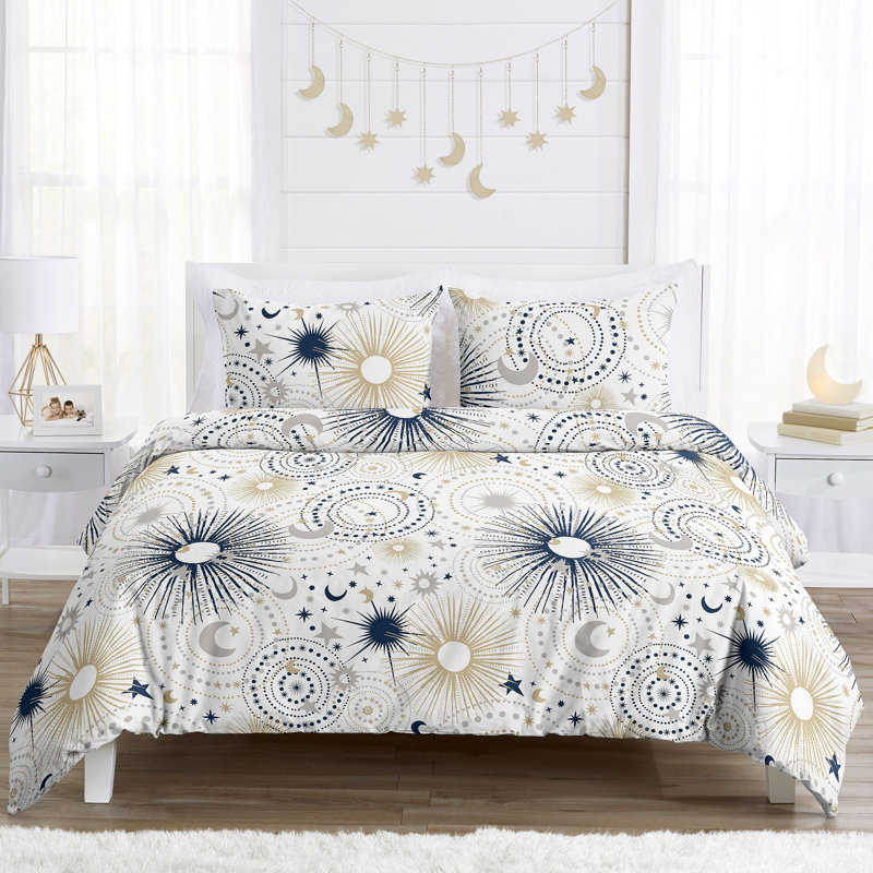 Celestial Blue and Gold Microfiber Full Bedding Set