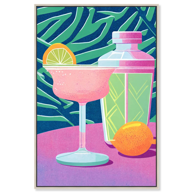 «Pink Cocktail Drinks and Spirits», art mural par Art Remedy, Cadre argenté, H 37 po x l 25 po