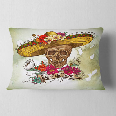 Crâne de Sombrero avec fleurs - coussin décoratif imprimé floral