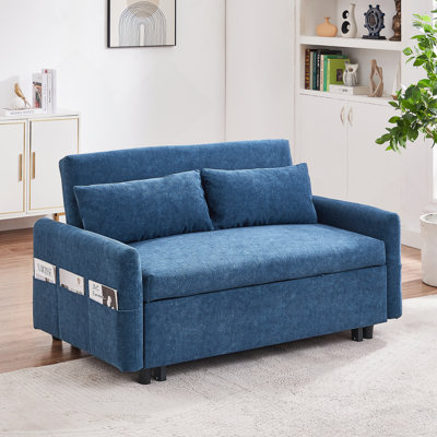 Pull Out Sleep Sofa Bed Loveseats Sofa Couch with Adjsutable Backrest, Storage Pockets