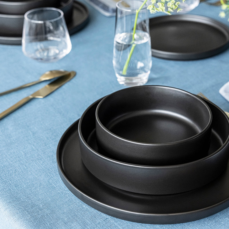 Stackable over&back Semi Hand-Finished Stoneware Cereal Bowls, Black