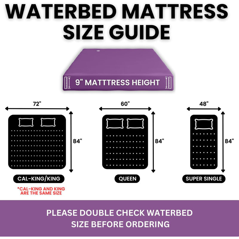 Ensemble de matelas WAVELESS 99% Waterards Hardside: Comprend un ensemble de remplissage et de drain - Climatiseur d'eau 8 oz et doublure autoportante - Vinyle robuste - Structure NON incluse - Taille super simple