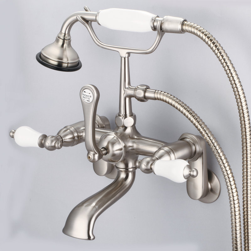 Stonington 3 Handle Clawfoot Tub Faucet, Porcelain Lever Handles, Brushed Nickel