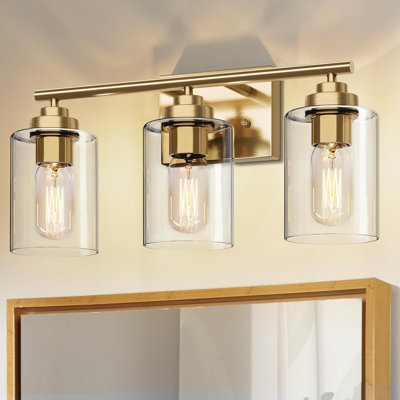 Luminaire de salle de bain moderne à DEL à 3 lumières à intensité variable avec finition brossée et verre bullé cristal