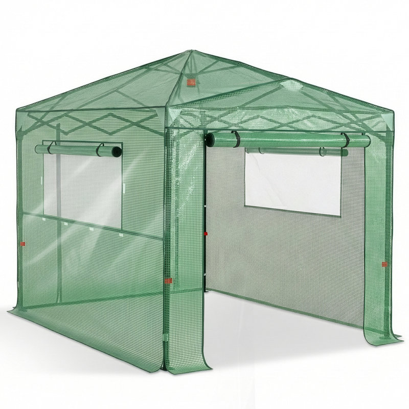 6 X 8 Feet Double Side Windows Green PE Greenhouse With Stakes & Ropes, Green