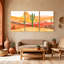 Cactus, paysage désertique avec cactus et coucher de soleil, ensemble de 3 impressions sur toile-88105371
