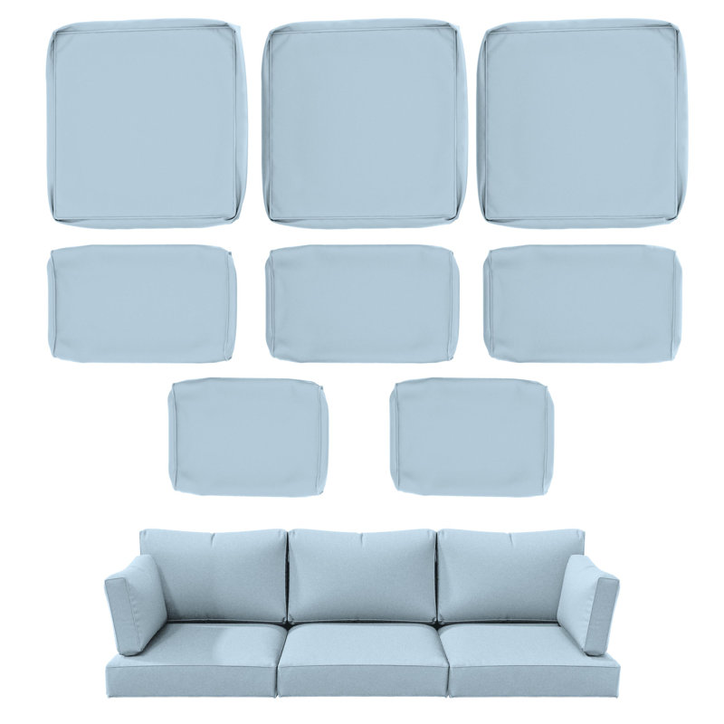 Ensemble de housse de coussin d'extérieur 8 pièces (ensemble de 3 sièges, 5 dossiers), housses seulement, Bleu ciel