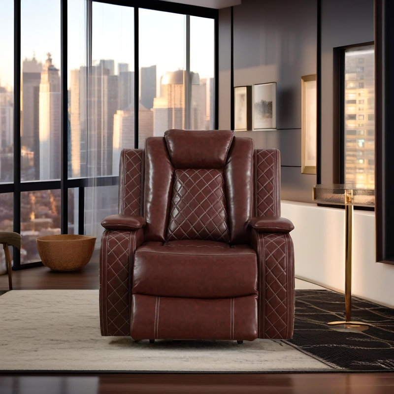 Fauteuil inclinable en cuir végétalien brun Cove avec porte-gobelets et lumières DEL Cove
