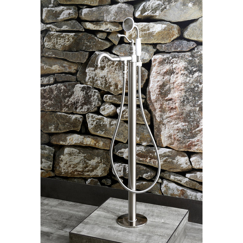 Kingston Brass English Country Single-Handle 1-Hole Freestanding Tub Faucet with Hand Shower, Brushed Nickel