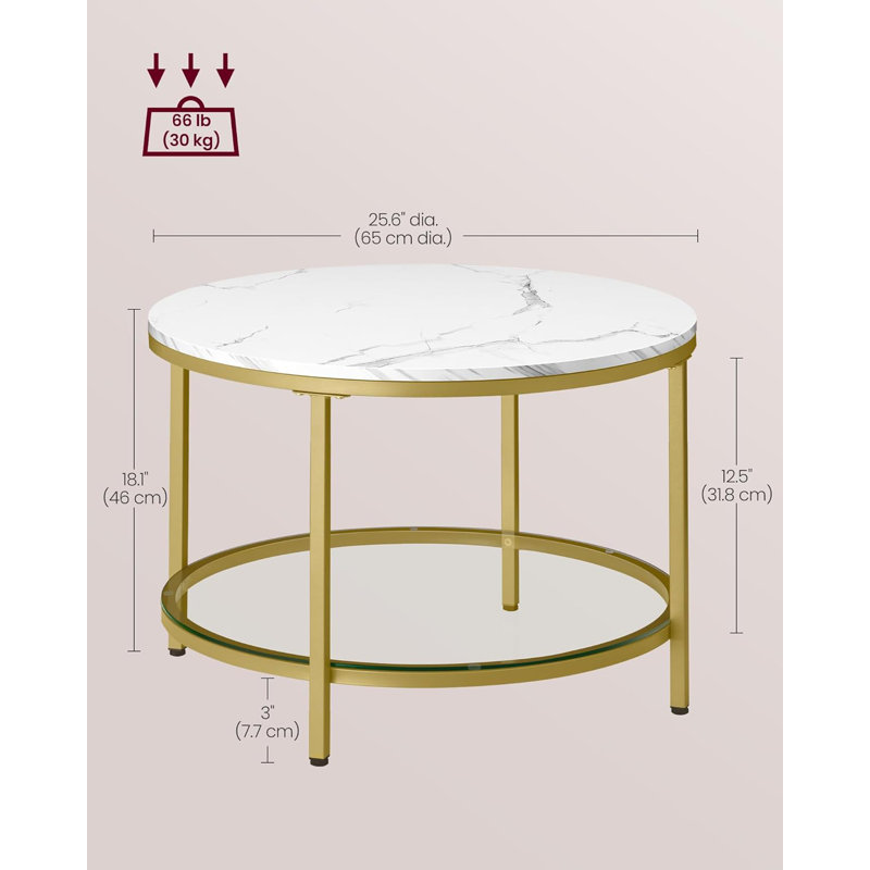 Elenor Single Coffee Table, Marble White, Gold