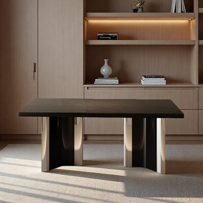 Black solid wood home desk stainless steel legs