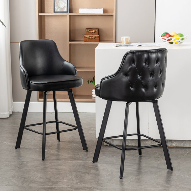 Faux Leather Swivel Counter Stool with High Backs Set of 4, Black, 4, Counter Stool (26" Seat Height)