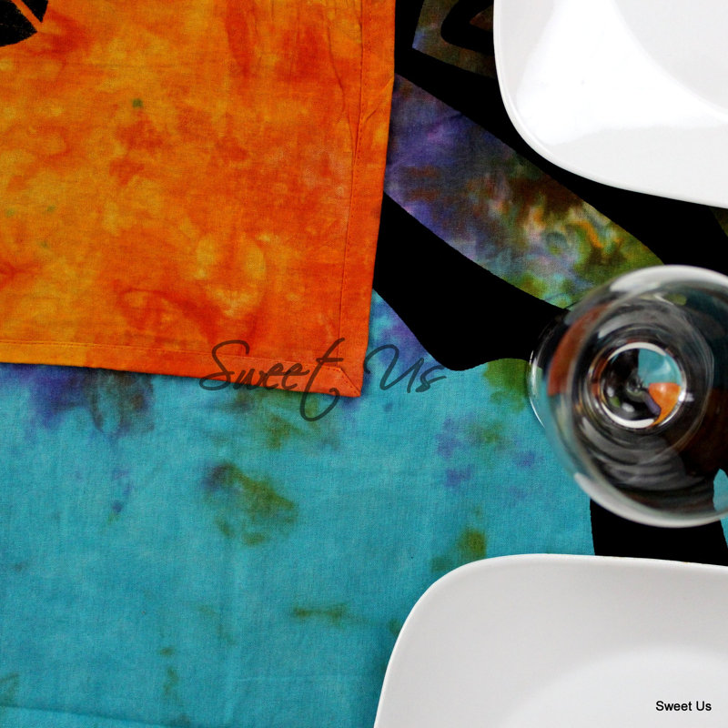 Tie-Dye Celtic Tree Of Life Tablecloth Square 72X72 Blue Green, Purple/Blue/Orange